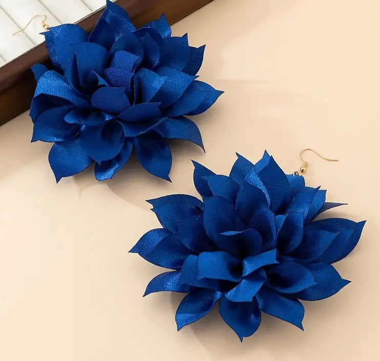 Elegant Blue Island Girl Fashion Fabric Flower Earrings Perfect for Parties, Cruises and Summer Spring Festivals