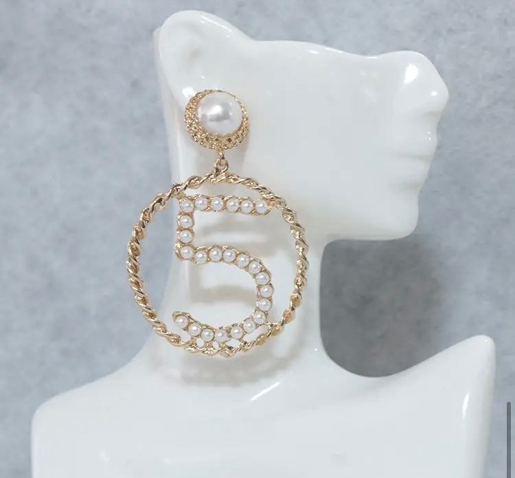 Famous Design Golden Women Number 5 Earrings  Fashion Trendy Jewelry Accessories