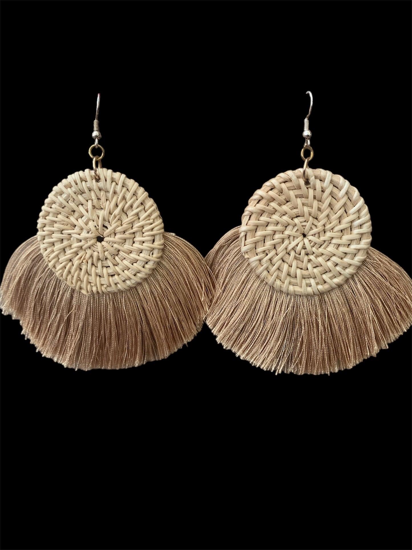 Women's Tassel Tan Feathered Style Woven Statement Chic Fashion Earrings Ladies