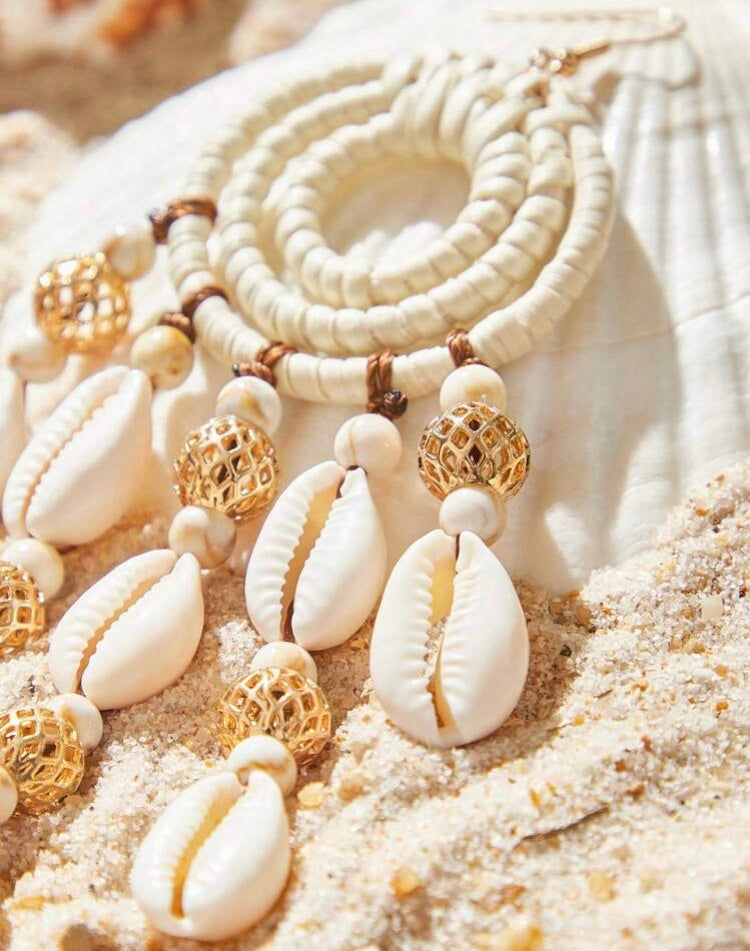 Cowrie Bohemian Vacay Island Diva Shell Beaded Vine Woven Long Dangle Earrings for Women Accessory