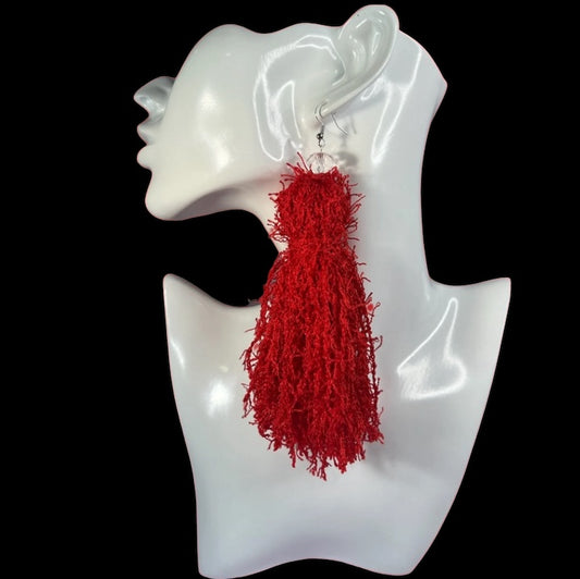 Lovely Fashion Statement All RedThemed  Handmade w Love Fringe Customized Earrings Jewelry