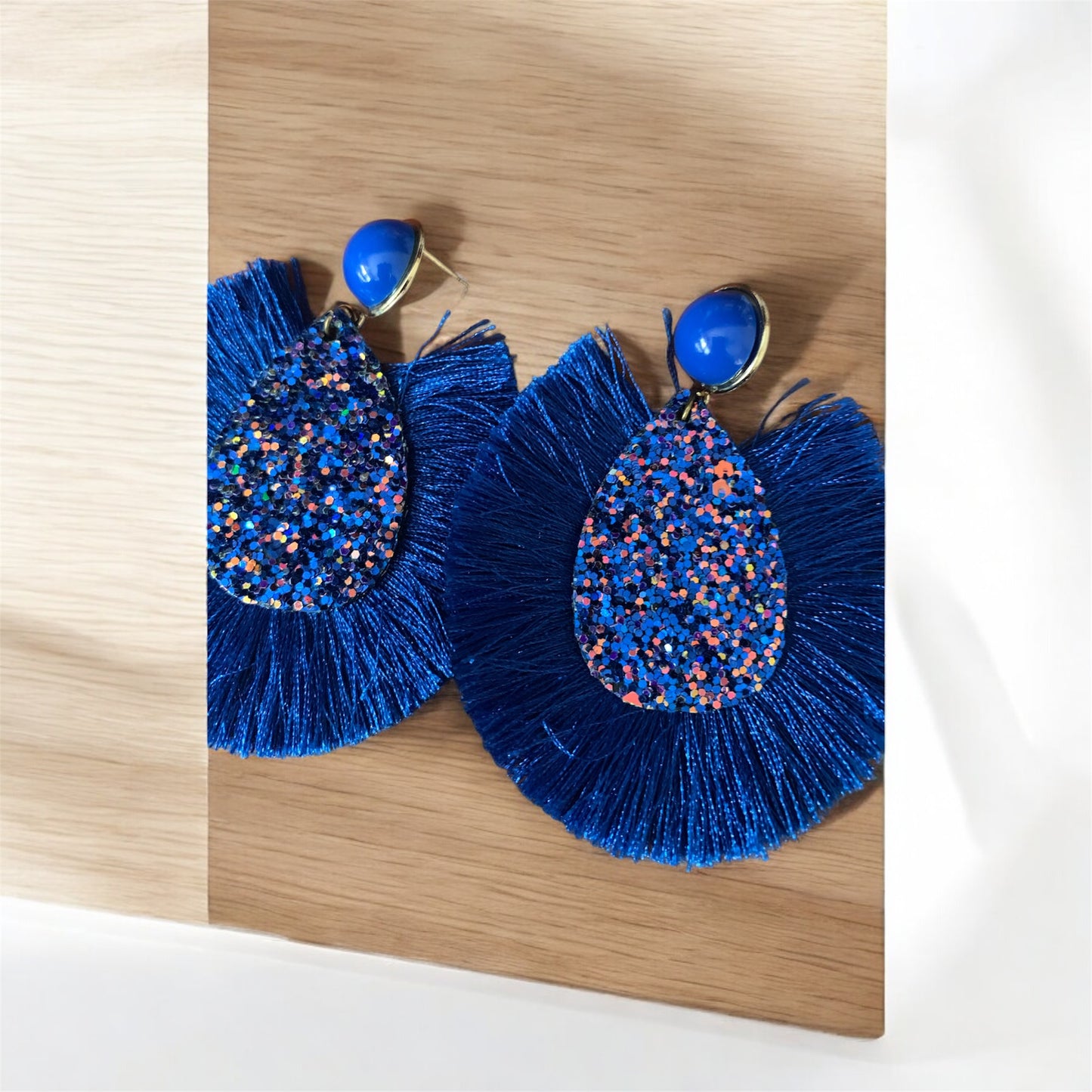 Radiant Glitter Tassel Women  Feathered Styled Statement Fashion Earrings Accessory