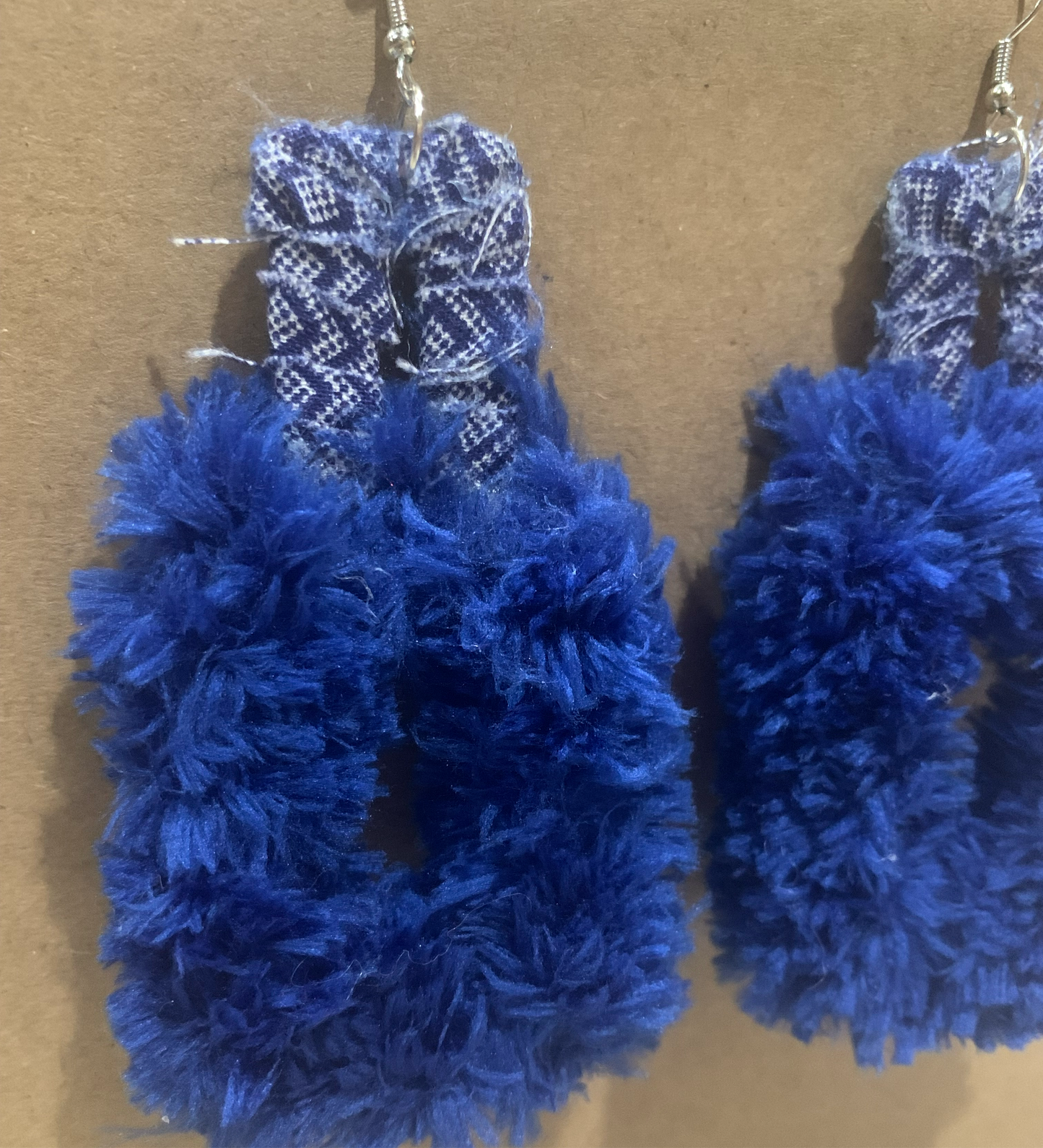 Fashion Statement Double Square Design Customized Denim Look Blue Furry Fuzzy Diva Chic Earrings Accessories