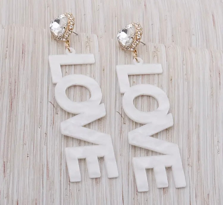 Black Glitter Chic Dangle Earrings Trendy Love Heart Design Rhinestone Resin Jewelry