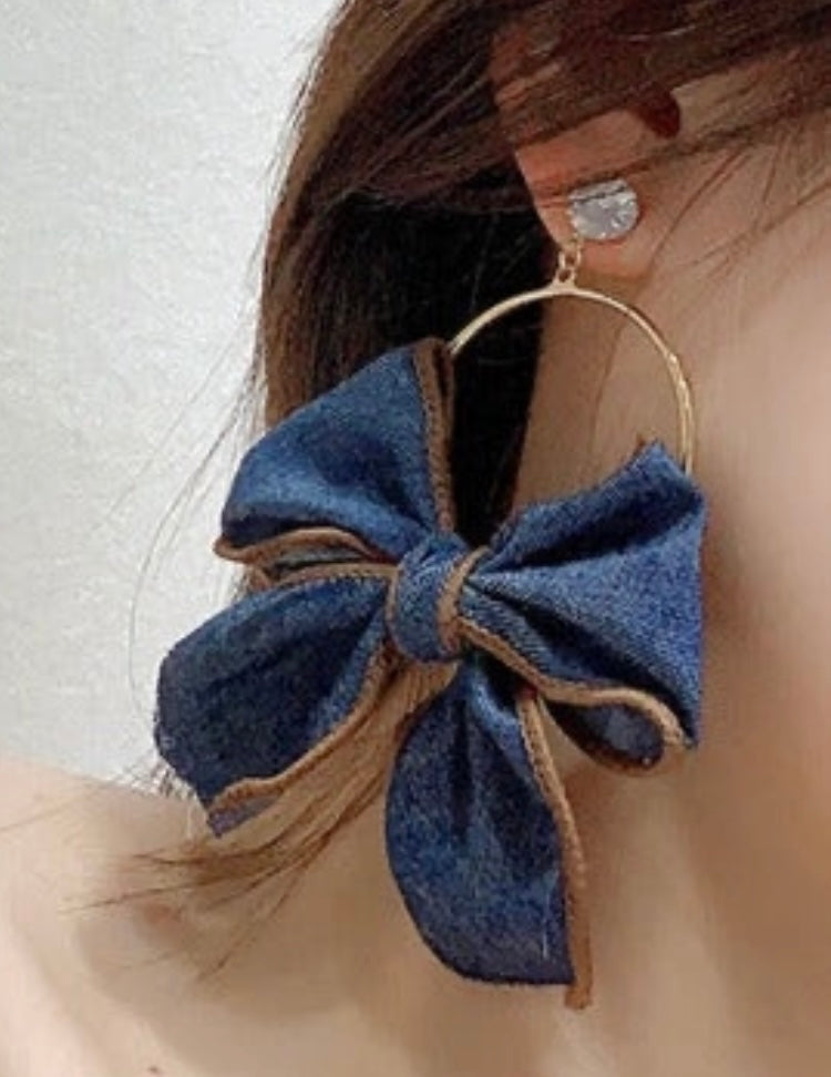 Adorable Cute Bow Denim Woman's Fashion Trendy Earrings Jewelry