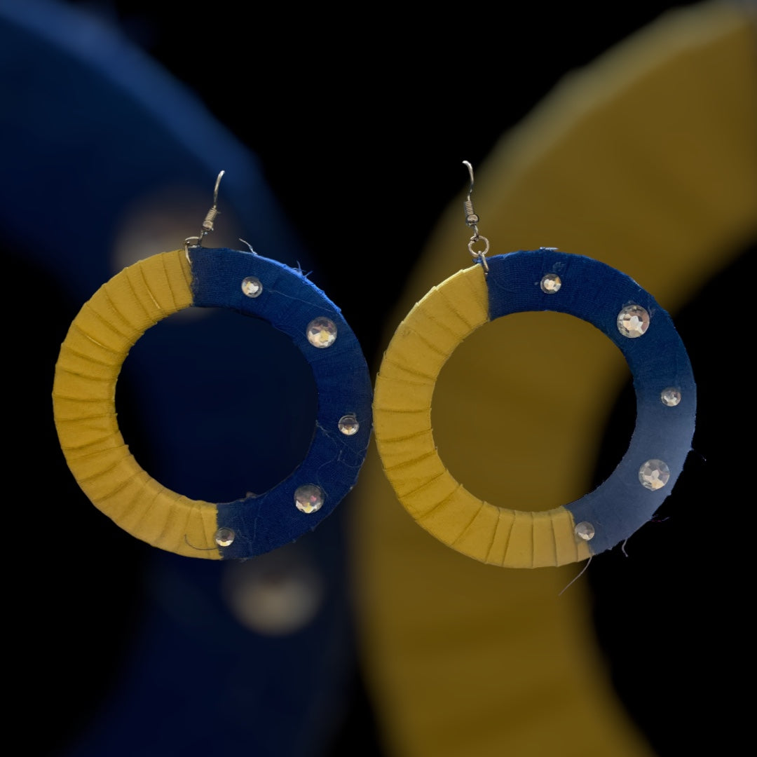 Collegiate Styled Yellow & Blue Aggie Pride Inspired Fashion Statement Wood Two Toned Distressed Look Customized Hoop Earrings Jewelry