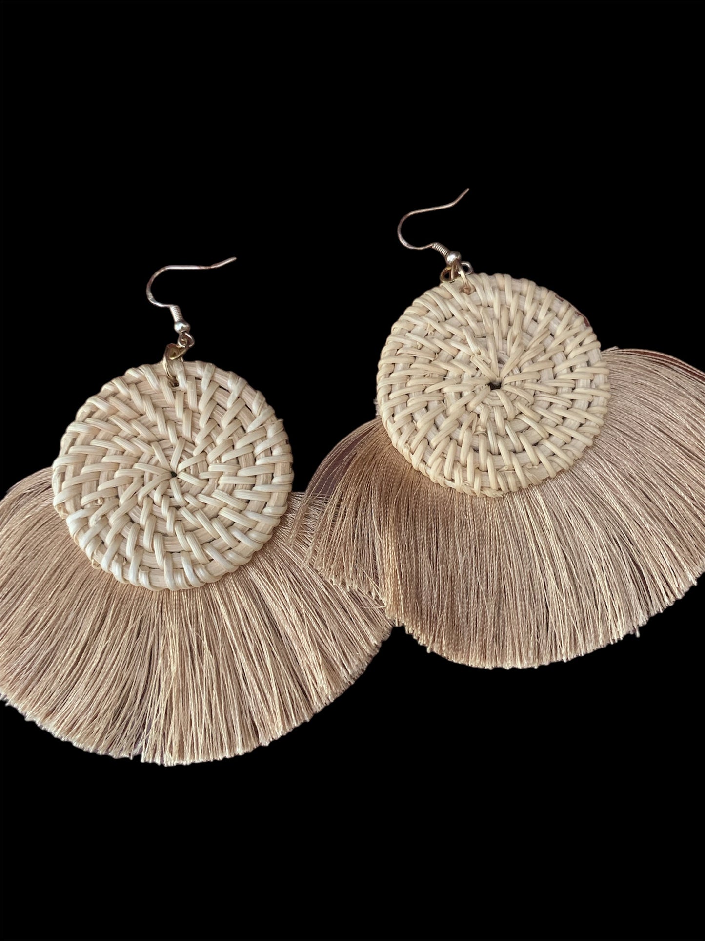 Women's Tassel Tan Feathered Style Woven Statement Chic Fashion Earrings Ladies