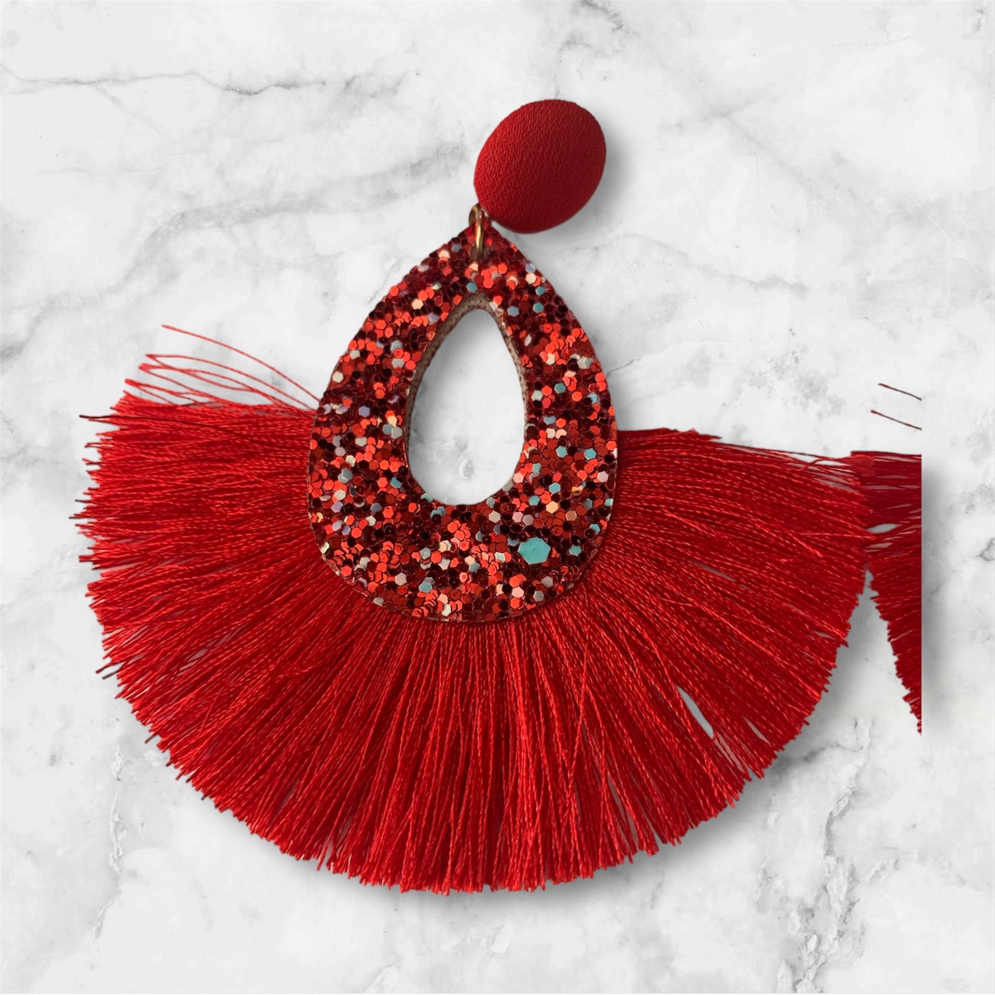 Red Tassel Glitter Feathered Statement Fashion  Earrings Women’s Accessories