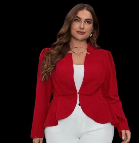 Beautiful Red Flare Bottom Blazer Plus Size Women’s Wear Coat Curvy Girl Style