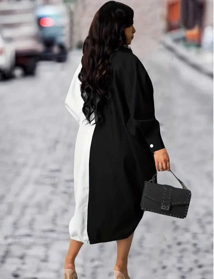 Classy High Fashion Button Front Drawstring  Shirt Dress Women's Plus Size Casual Stretch Loose Fit Trendy Statement Shirt Dress