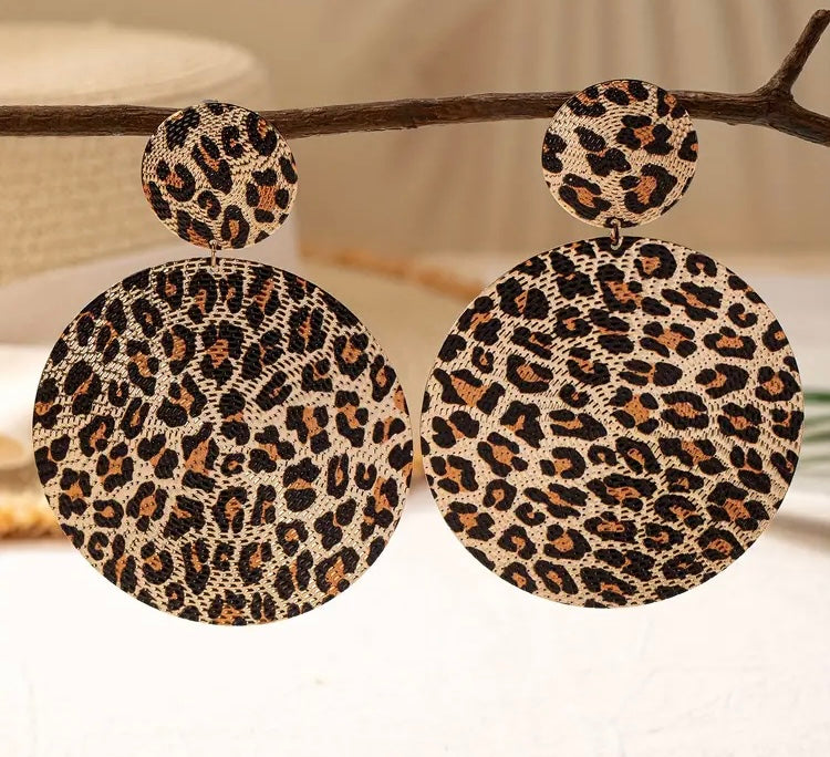 Tiger Cheetah Printed Look Elegant Oversized Round Disc Shaped Earrings Fashion Statement Ear Glamz Wear Accessories