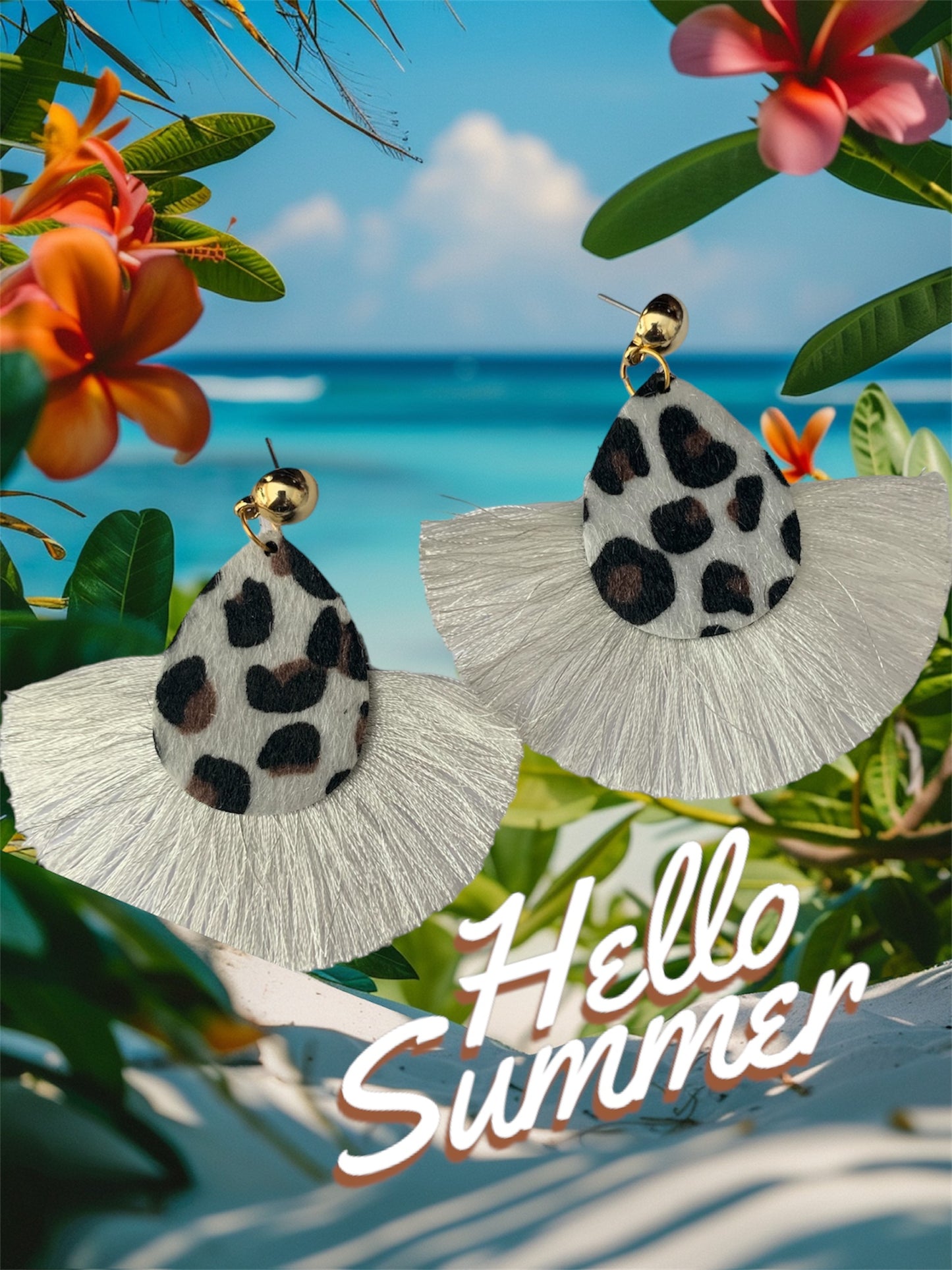 Classy Cheetah Girl Tassel Drop Earrings Bohemian Style Fan-Shaped Earrings for Women Accessories