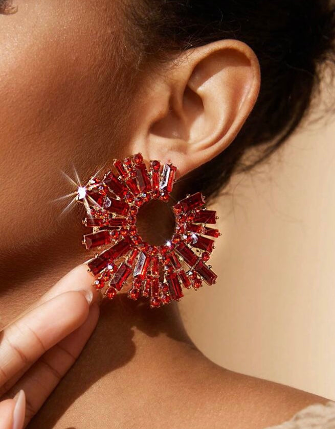 Red Rhinestone Crystal Fashion Shaped Circle Hoop Earrings for Women Party Jewelry