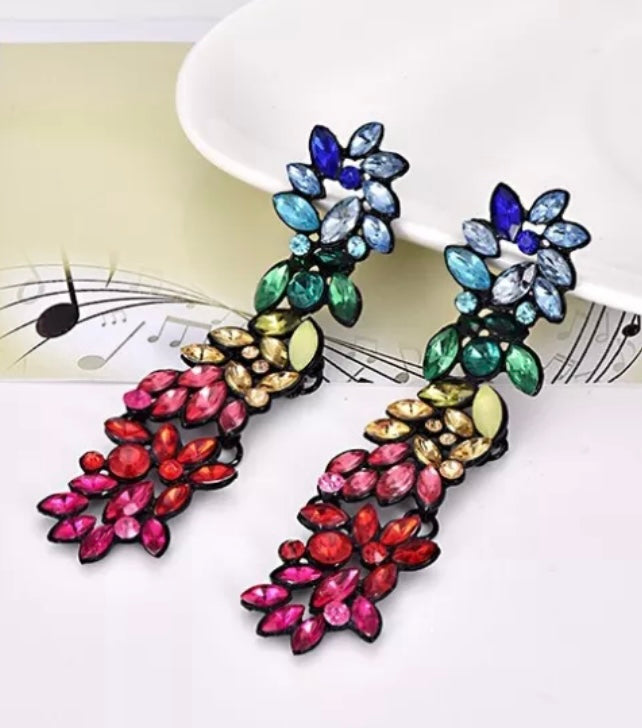 Flower Bling Rhinestone Statement Multicolored Earrings Women Accessory Jewelry