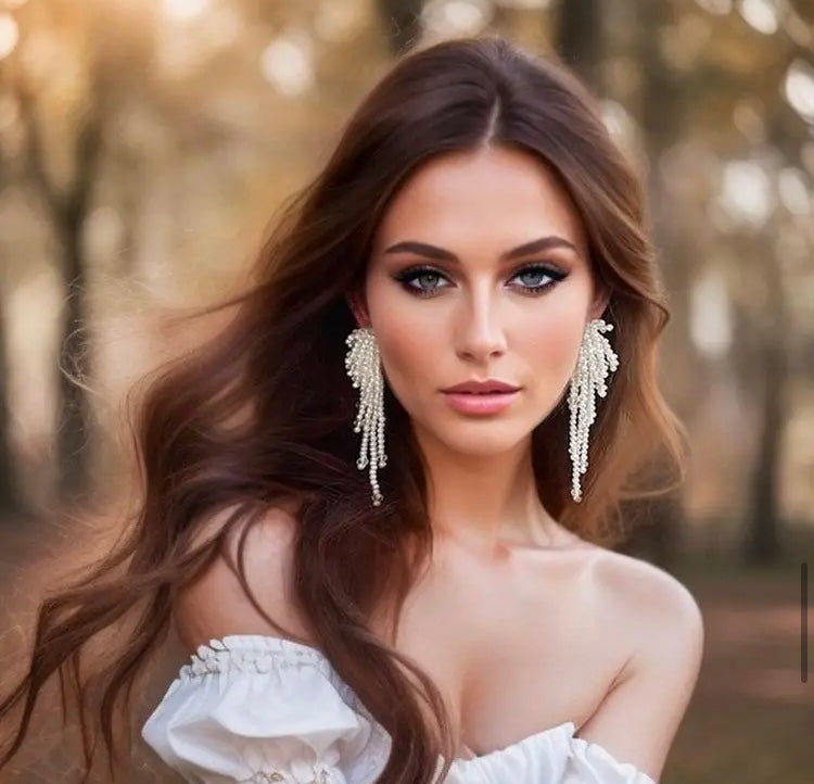 Nice Pearls and Elegant Beaded Long Dangling Tassel Earrings Exquisitely Handcrafted Made w Glamorous and Sophisticated Design Touch for Woman Accessories