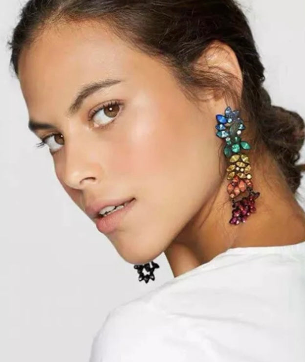 Flower Bling Rhinestone Statement Multicolored Earrings Women Accessory Jewelry