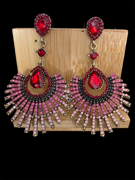 Women's Rhinestone Peacock Vintage Styled Statement Fashion Red Pink Earrings Accessory