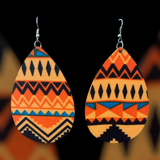 Women's Orange African Metro Styled Wood  Fashion Statement  Earrings Jewelry