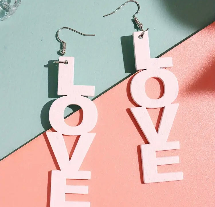 I LOVE Wooden Fashion Statement Trendy Earrings Women Accessories