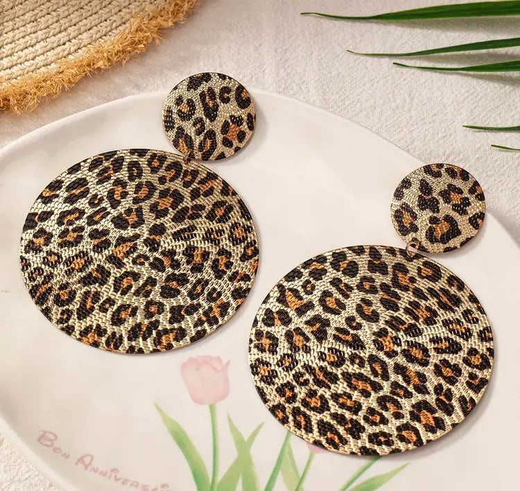 Tiger Cheetah Printed Look Elegant Oversized Round Disc Shaped Earrings Fashion Statement Ear Glamz Wear Accessories