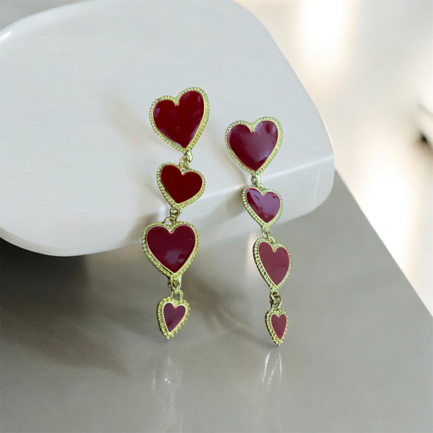 Women's Fashion Statement Four Layers of Beautiful Dangle Hearts Earrings Accessories