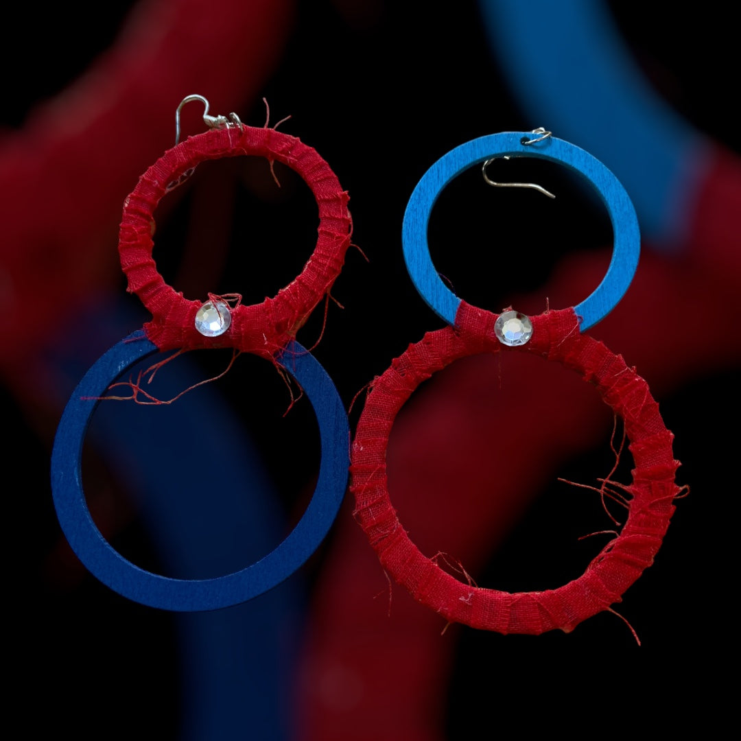 Fashion Statement Patriotic Distressed Customized Double Round Hoop Earrings Jewelry