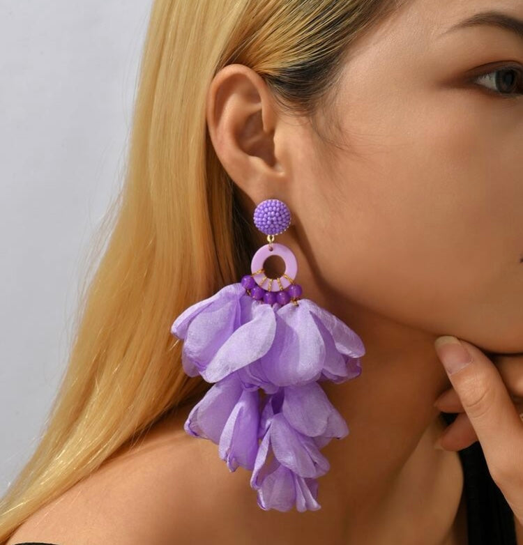 Women’s Trendy Petal Drop Fabric Statement Fashion Earrings Jewelry Accessory