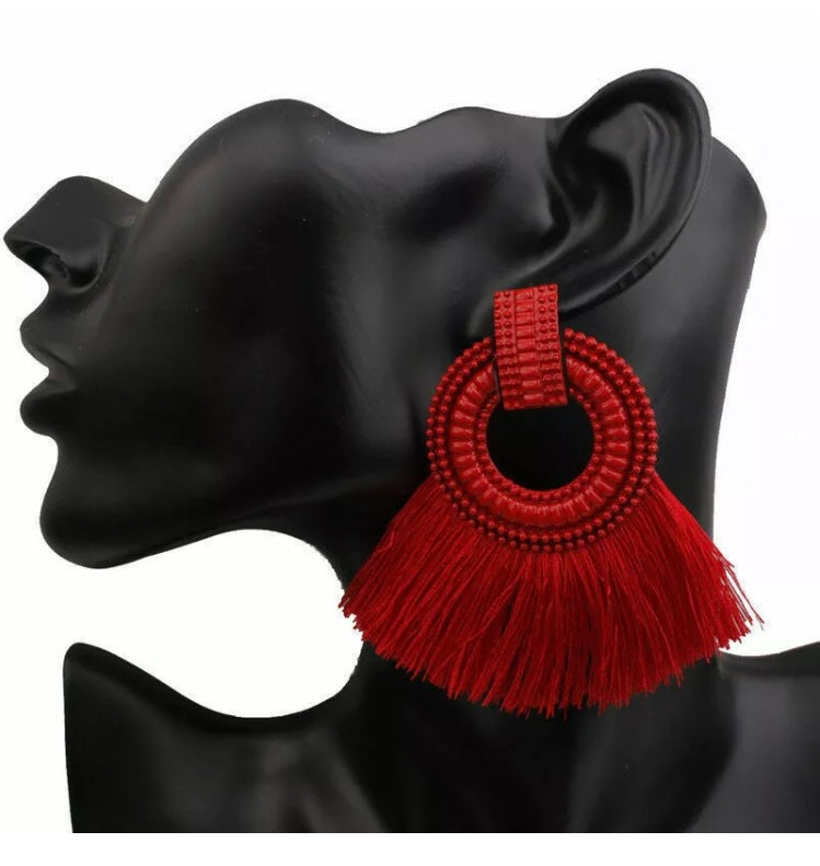 Fashion Statement  Dangle Earrings Tassels Fan Round Ear Studs Trendy Accessories for Women