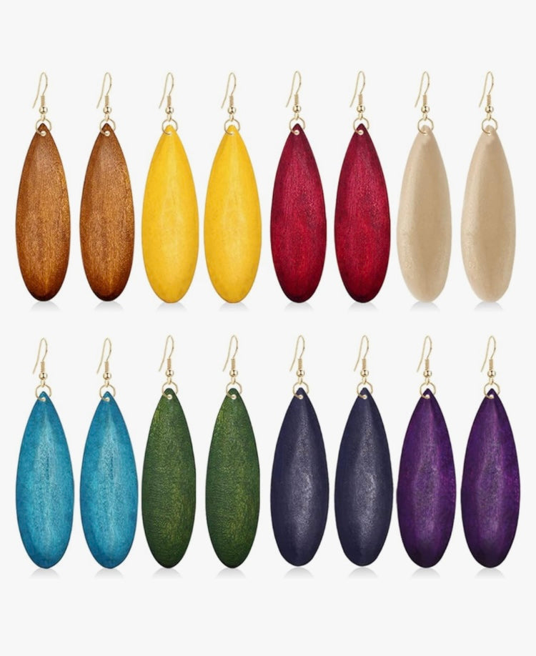 Bohemian Wood Drop Natural Wood African Jewelry Long Teardrop Dangle Earrings for Women’s Fashion Statement Accessories