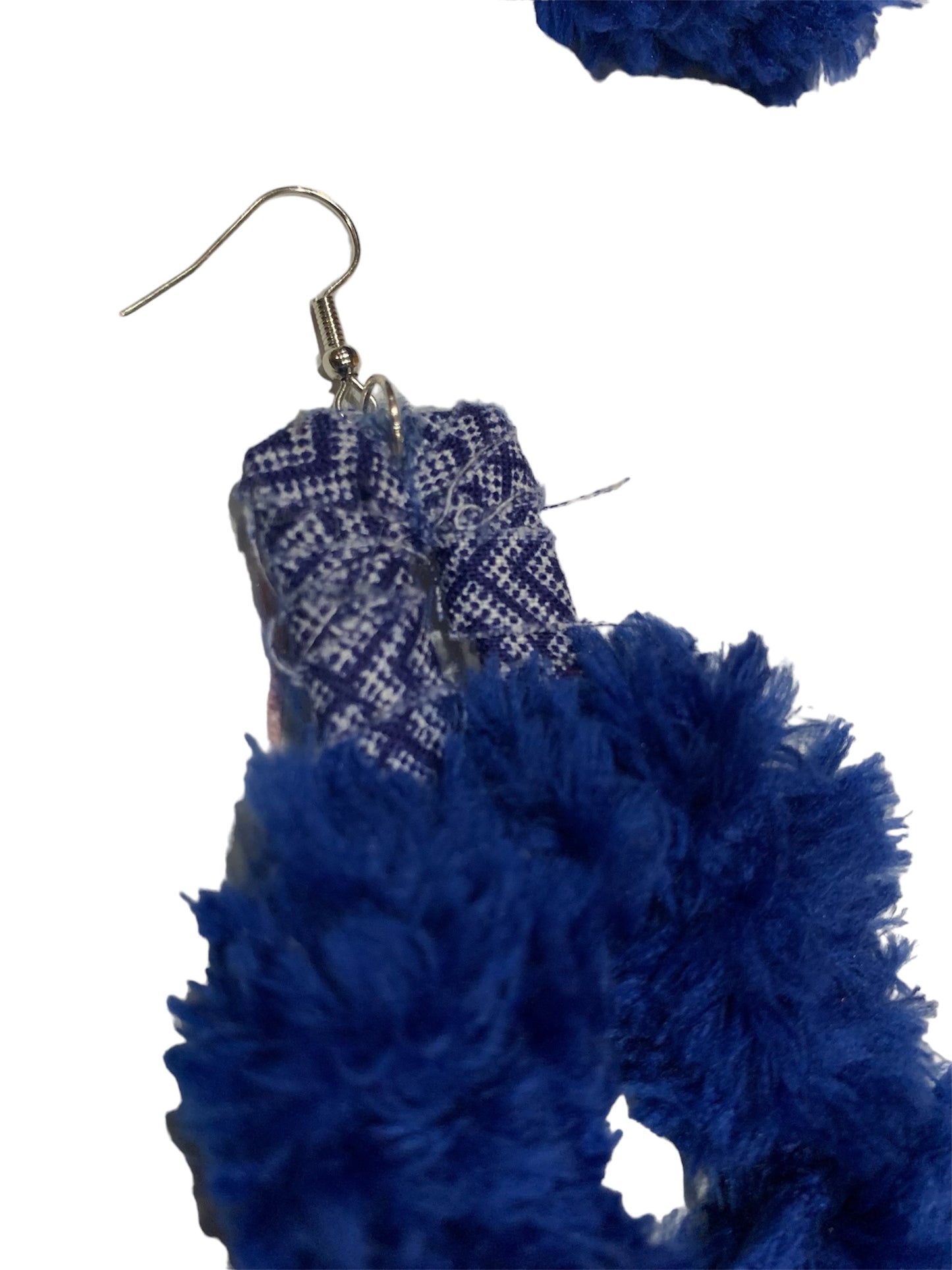 Fashion Statement Double Square Design Customized Denim Look Blue Furry Fuzzy Diva Chic Earrings Accessories