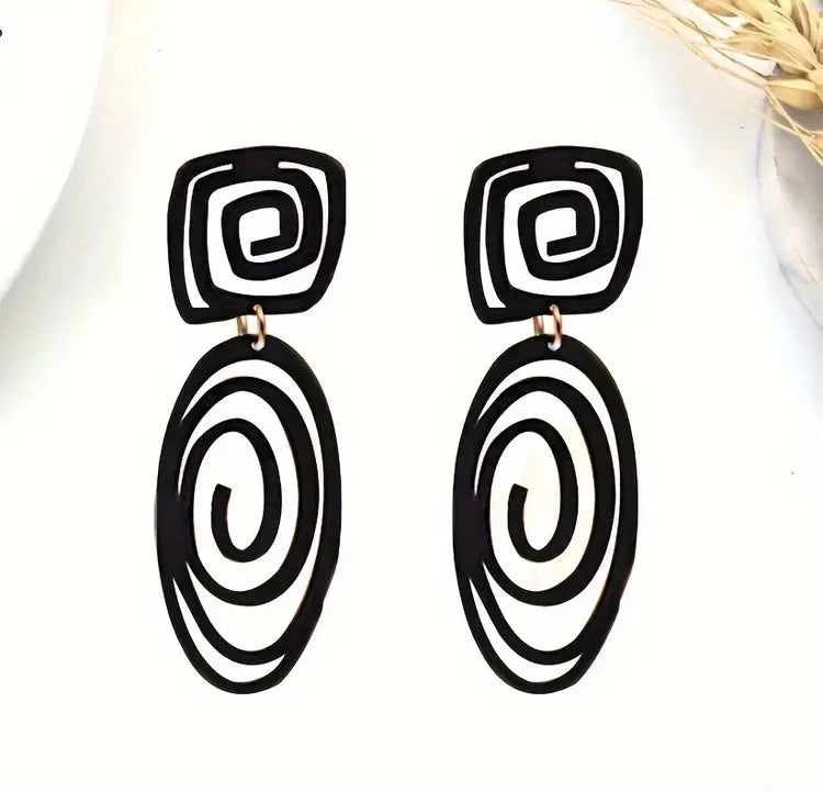 Trendy Black Spiral Long Dangle Earrings Ladies Style Iron Jewelry