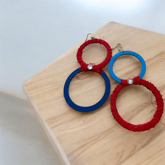 Fashion Statement Patriotic Distressed Customized Double Round Hoop Earrings Jewelry