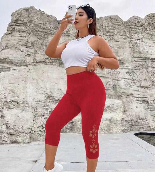 Red Plus Size Floral Fitness Leggings Women’s Wear