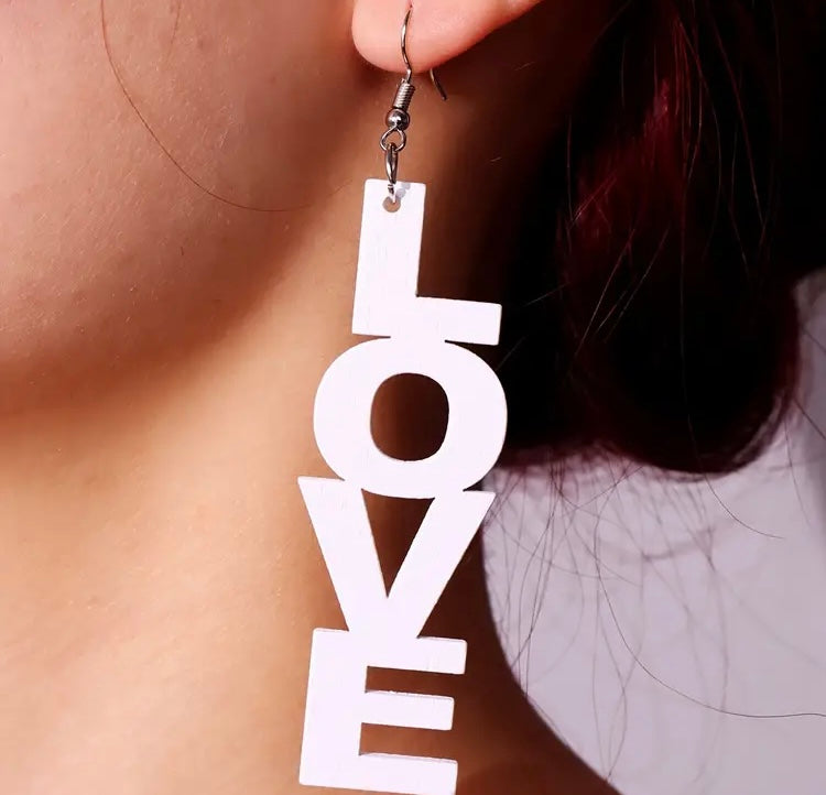 I LOVE Wooden Fashion Statement Trendy Earrings Women Accessories