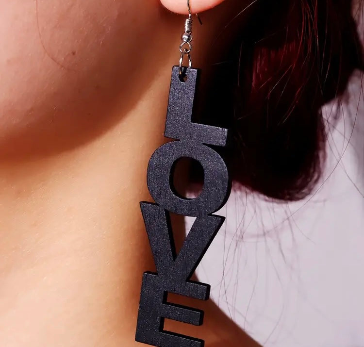 I LOVE Wooden Fashion Statement Trendy Earrings Women Accessories