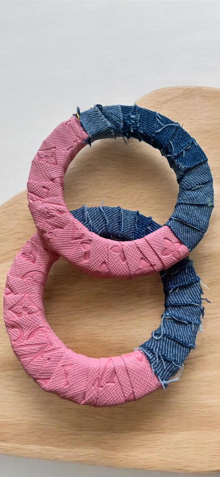 Fashion  Statement Denim Pink Wood Distressed Customized Big Hoops Designer Earrings Jewelry