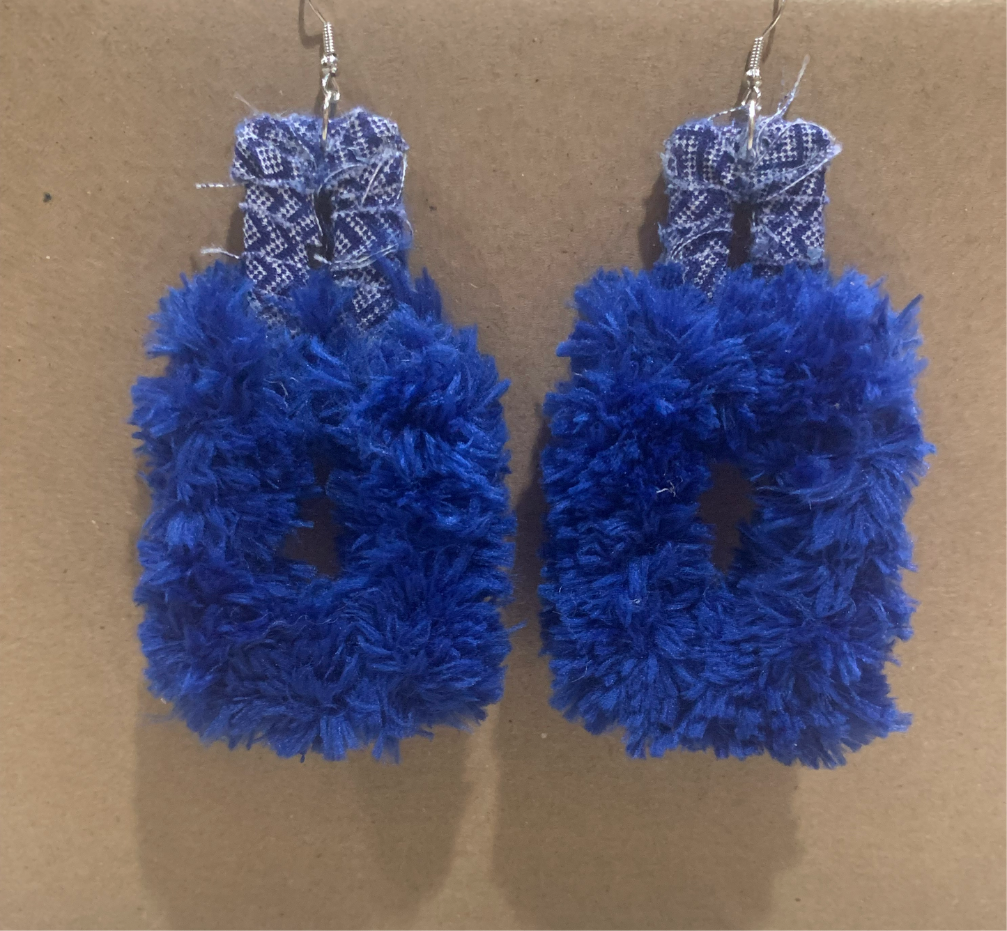 Fashion Statement Double Square Design Customized Denim Look Blue Furry Fuzzy Diva Chic Earrings Accessories