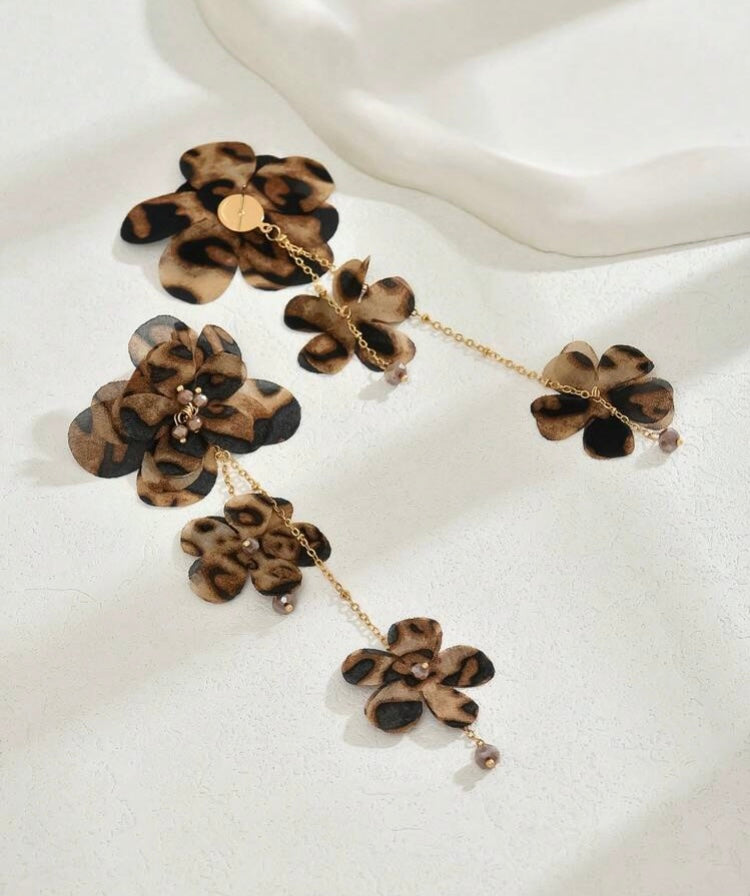 Lovely Leopard Print Ladies Fashion Fabric Flower Long Earrings Suitable for Daily Wear Everything’s