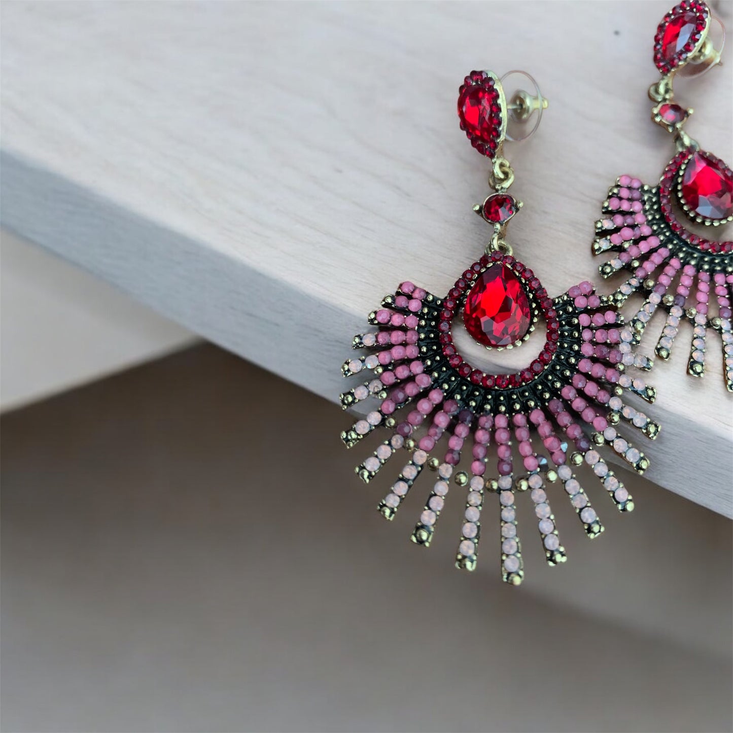 Women's Rhinestone Peacock Vintage Styled Statement Fashion Red Pink Earrings Accessory