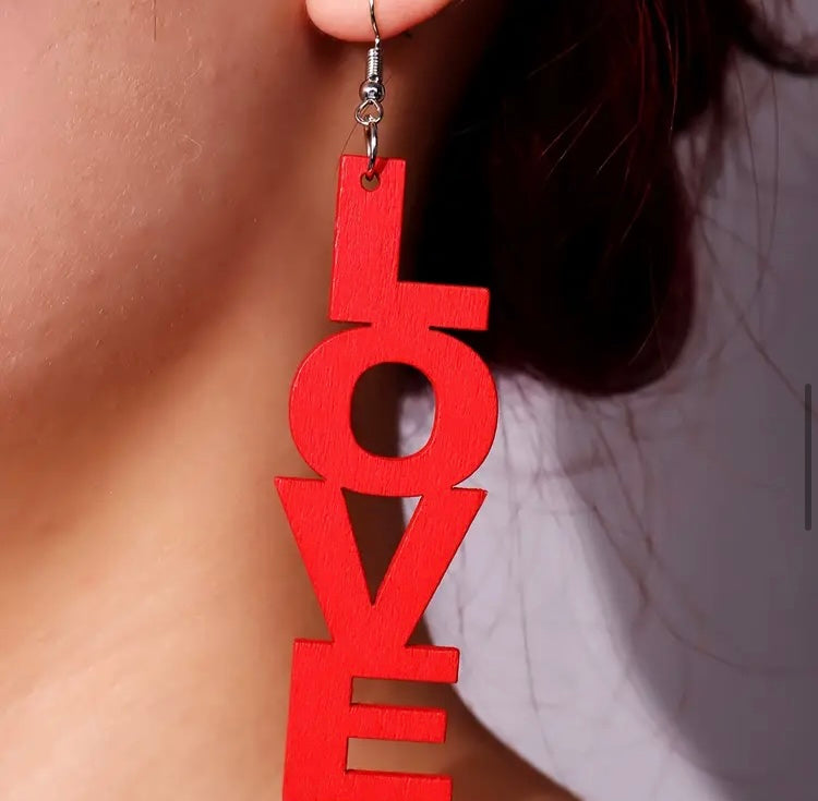 I LOVE Wooden Fashion Statement Trendy Earrings Women Accessories