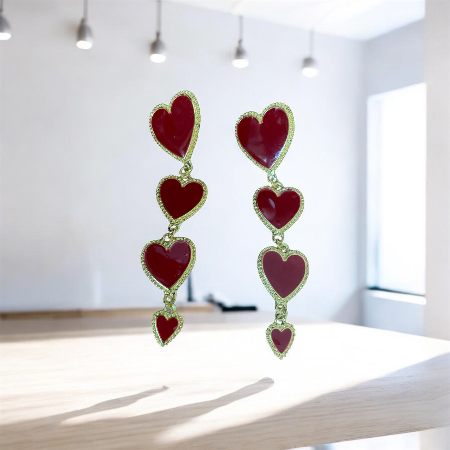 Women's Fashion Statement Four Layers of Beautiful Dangle Hearts Earrings Accessories