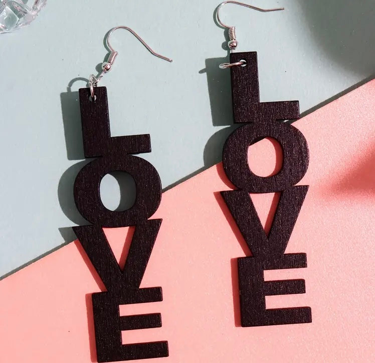 I LOVE Wooden Fashion Statement Trendy Earrings Women Accessories