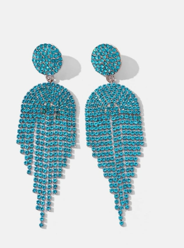 Rhinestone Teal Blue Crystal Hot Fashion Drop Earrings for Women’s Accessories