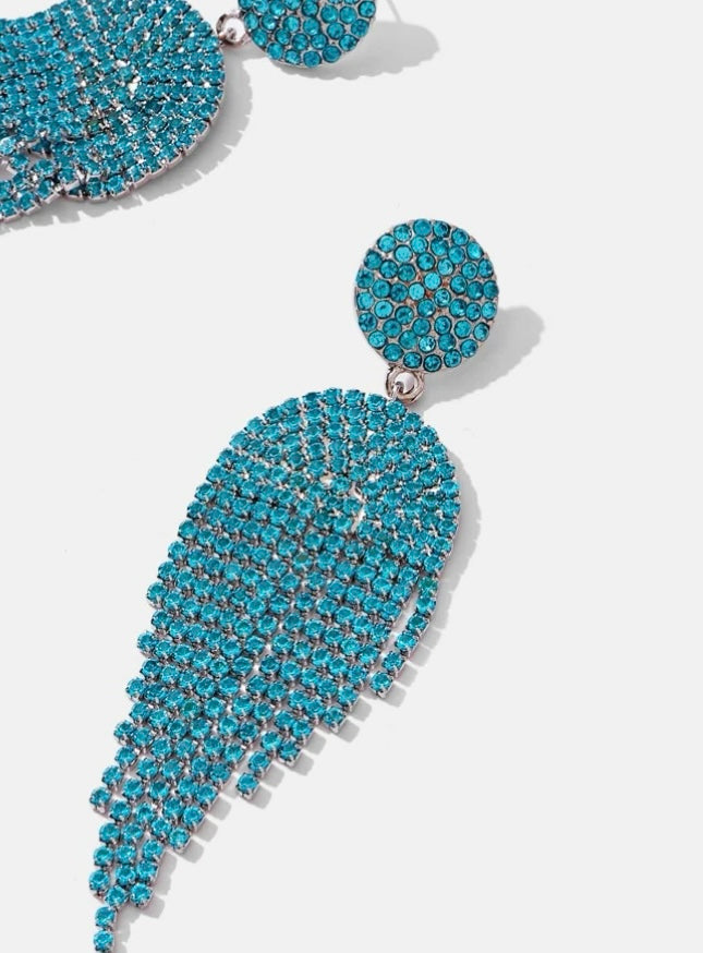Rhinestone Teal Blue Crystal Hot Fashion Drop Earrings for Women’s Accessories