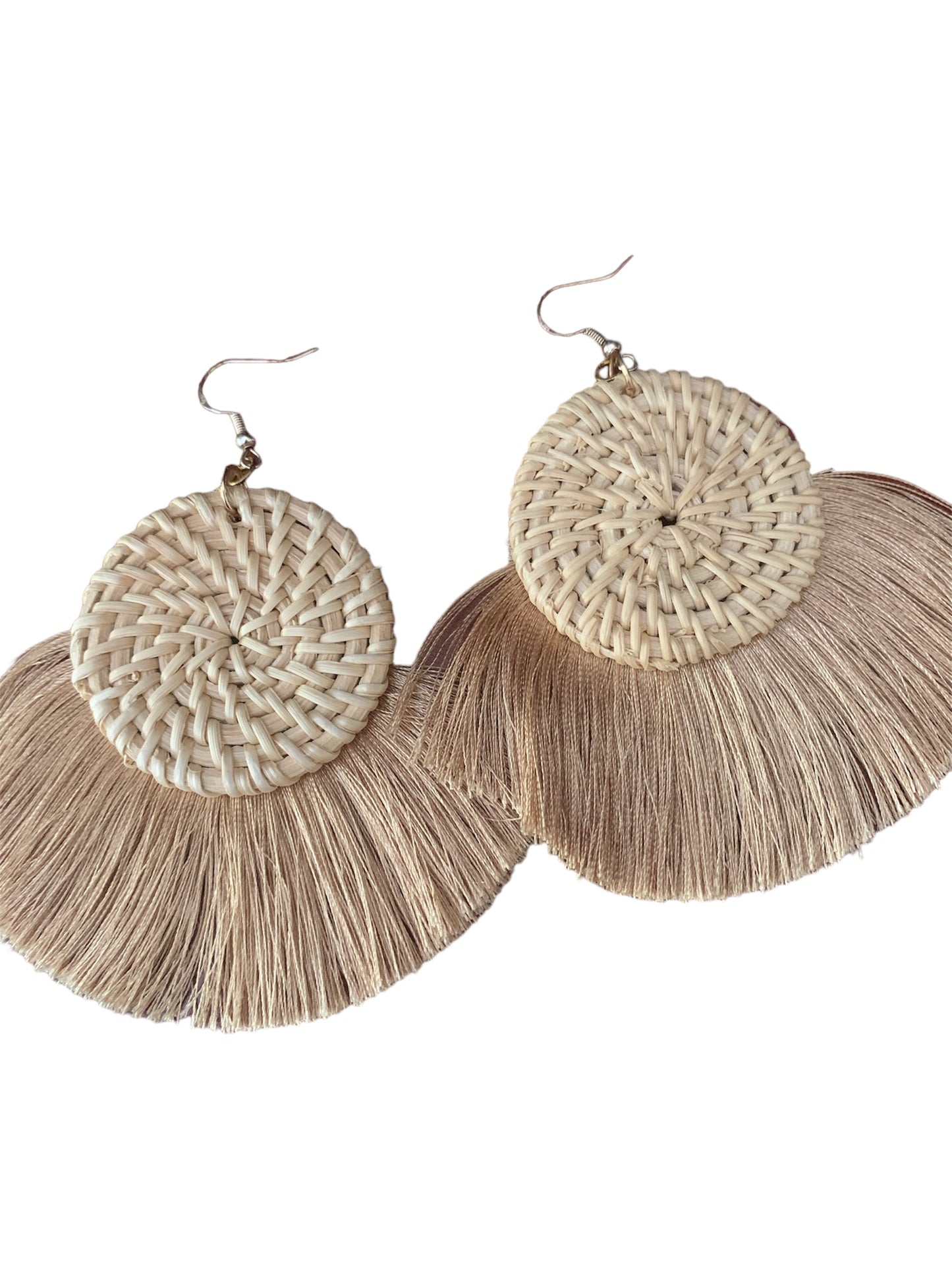 Women's Tassel Tan Feathered Style Woven Statement Chic Fashion Earrings Ladies