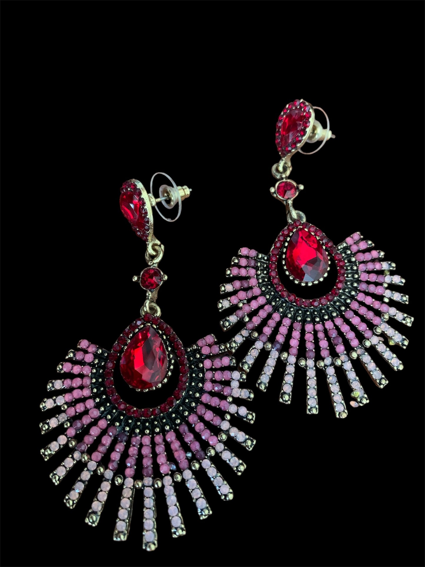 Women's Rhinestone Peacock Vintage Styled Statement Fashion Red Pink Earrings Accessory