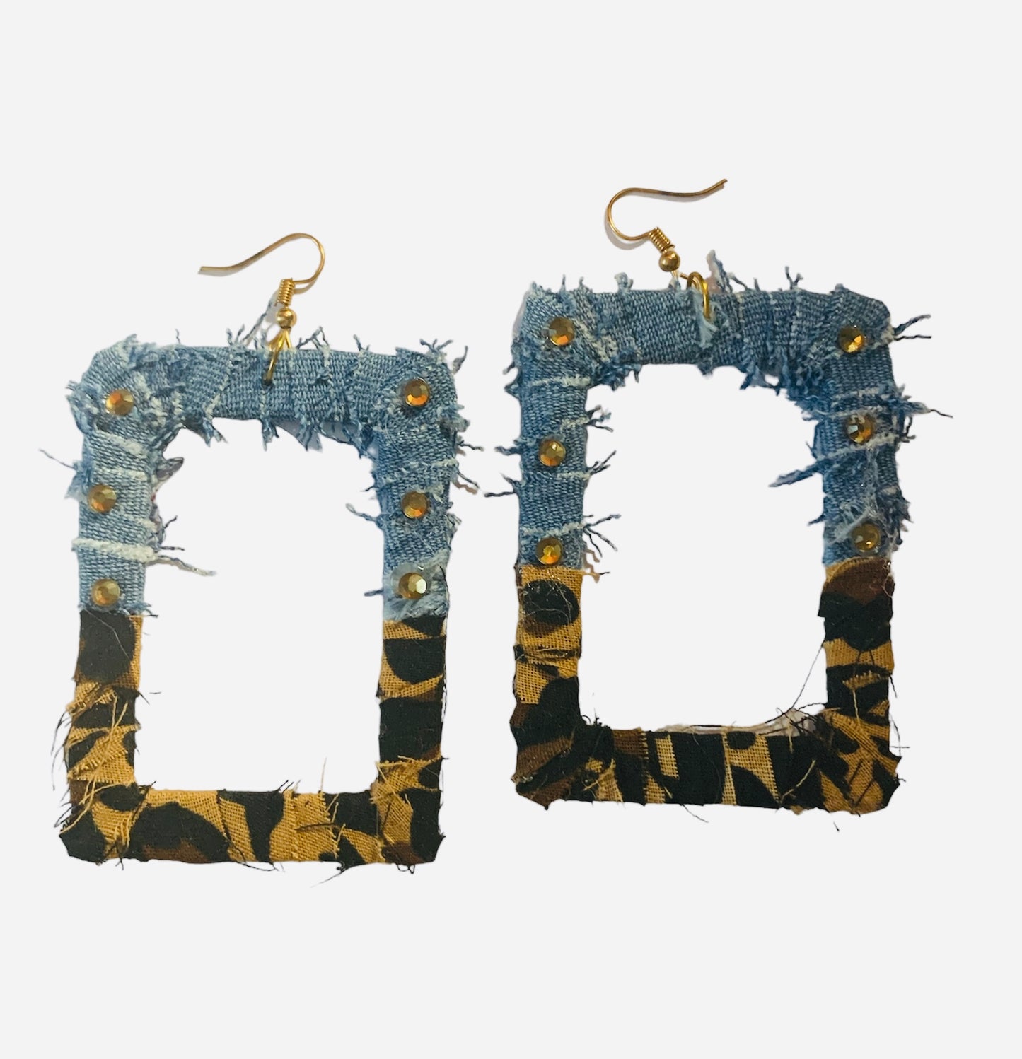 Fashion Chic Statement Cheetah  Leopard Denim Distressed Customized Earrings Jewelry