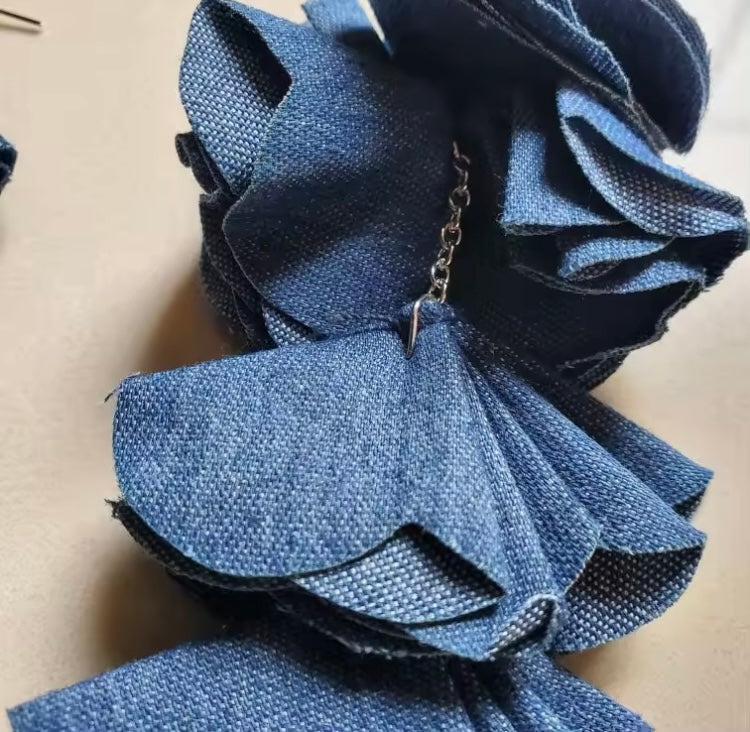 Beautiful Four Layered Denim Handmade Flower Petal Tassel Dangle Earrings for Women Fashion  Jewelry