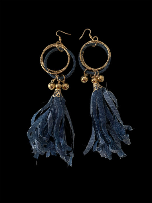 Fashion High Demand Denim Gold Long Earrings Handmade Accessories by T’s w ♥️