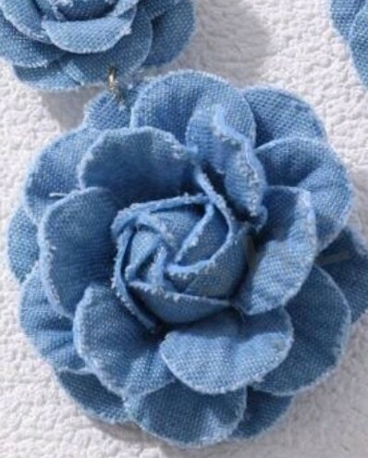 Beautiful Fashionable Triple Denim Flower Blue Jeans Big Flower Earrings for Women Jewelry Accessory